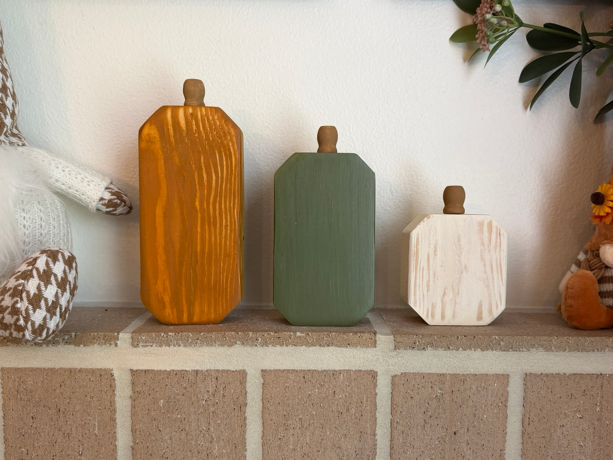 Wooden Pumpkin Set of 3, Handmade Fall Mantel Decor