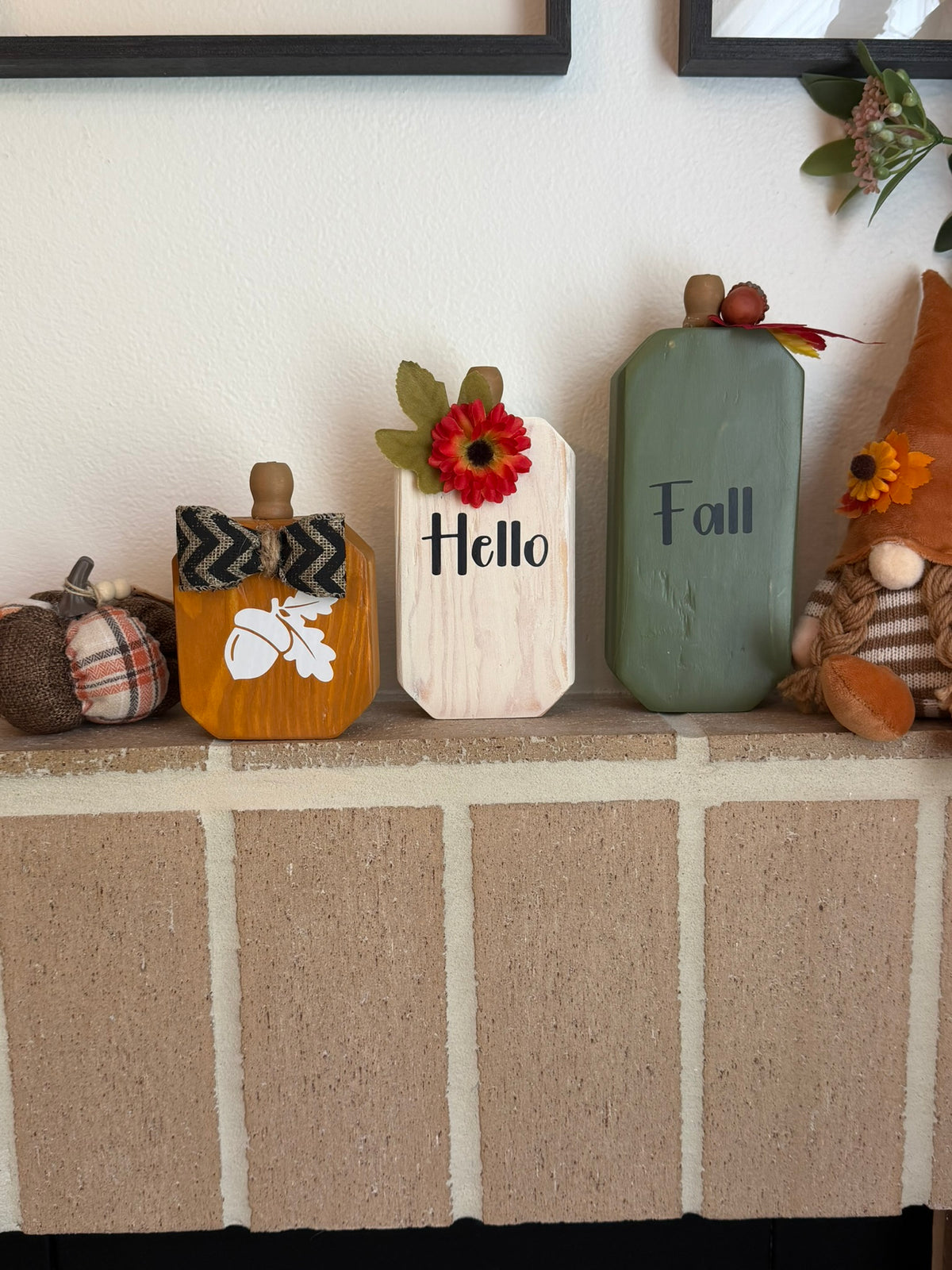 Wooden Pumpkin Set of 3, Handmade Fall Mantel Decor
