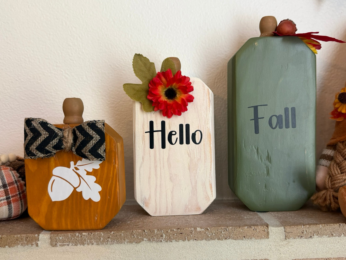 Wooden Pumpkin Set of 3, Handmade Fall Mantel Decor