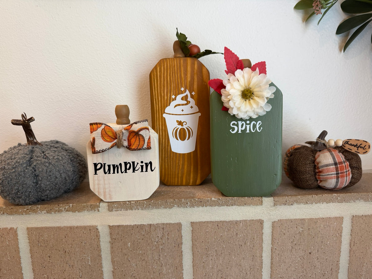 Wooden Pumpkin Set of 3, Handmade Fall Mantel Decor