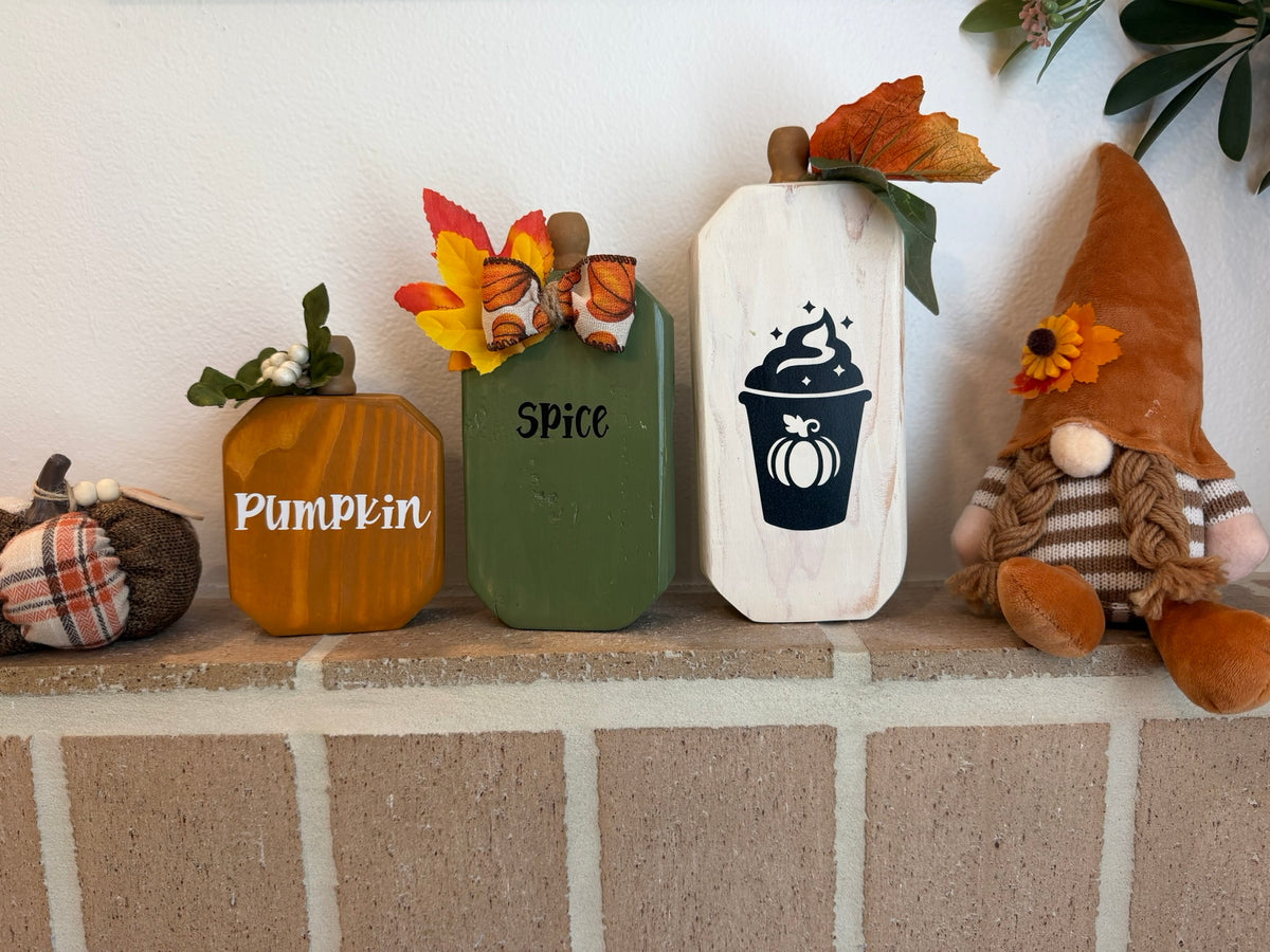 Wooden Pumpkin Set of 3, Handmade Fall Mantel Decor
