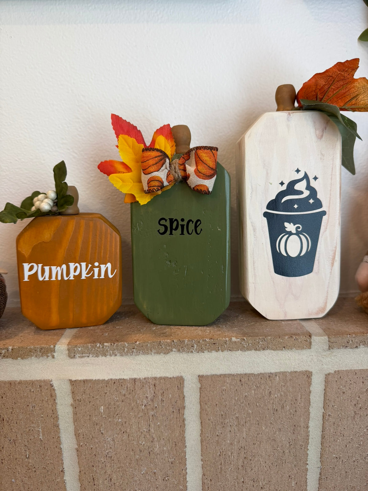 Wooden Pumpkin Set of 3, Handmade Fall Mantel Decor