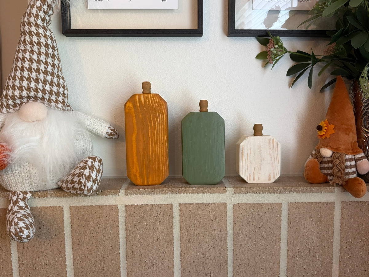 Wooden Pumpkin Set of 3, Handmade Fall Mantel Decor