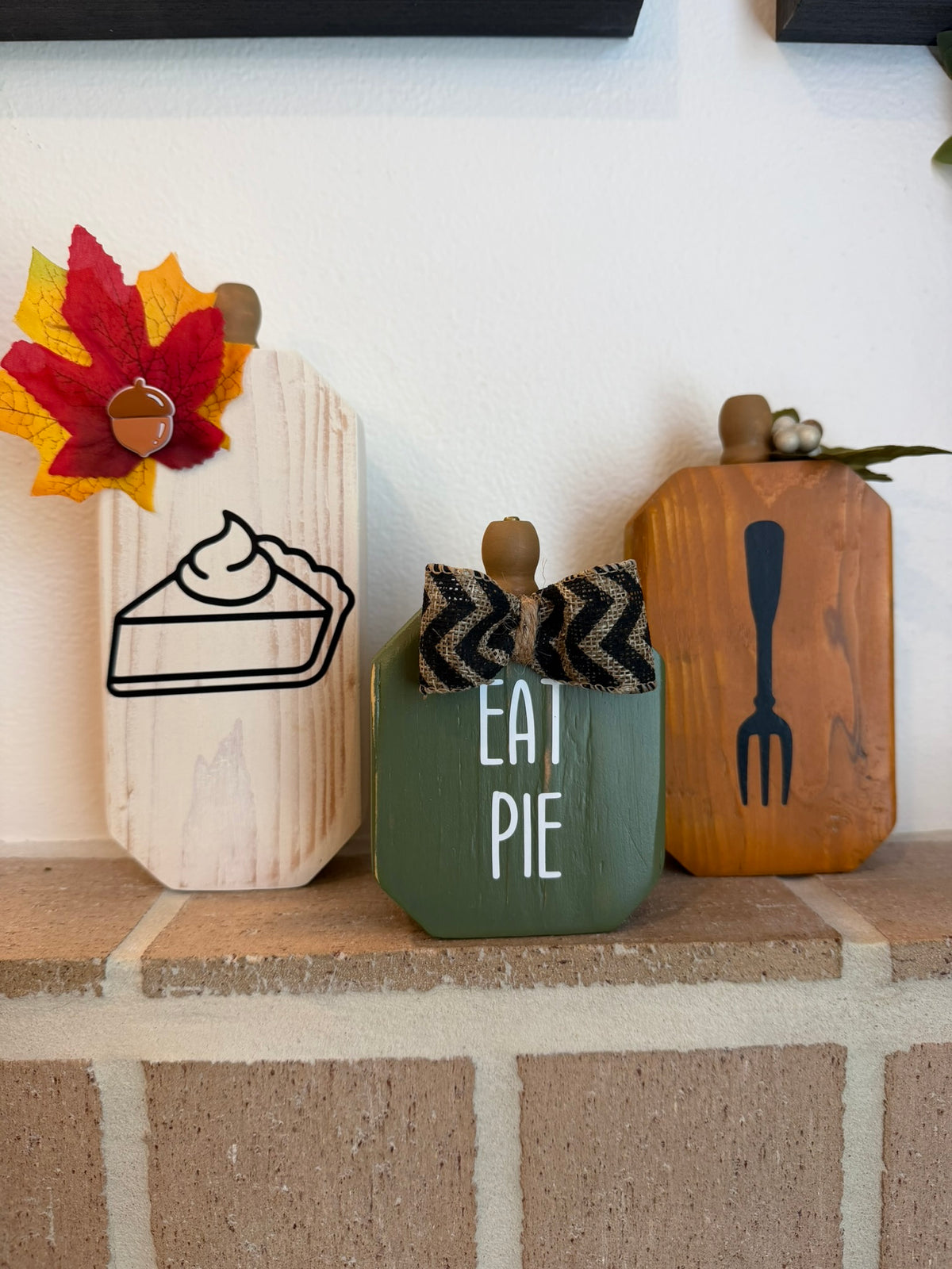 Wooden Pumpkin Set of 3, Handmade Fall Mantel Decor