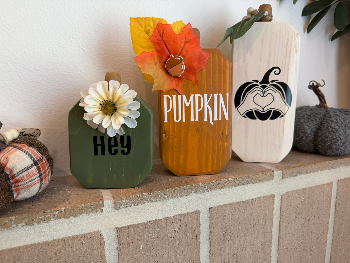 Wooden Pumpkin Set of 3, Handmade Fall Mantel Decor