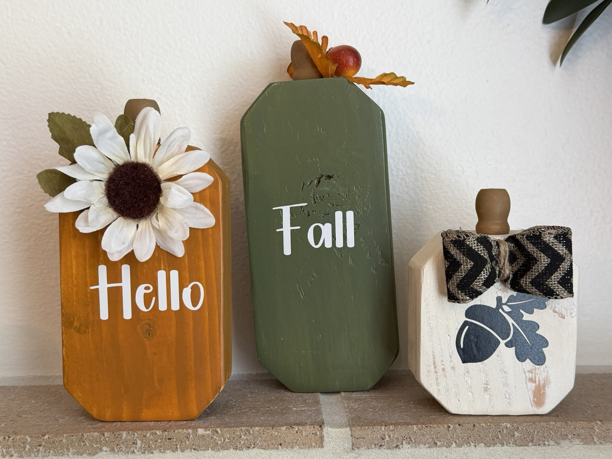 Wooden Pumpkin Set of 3, Handmade Fall Mantel Decor