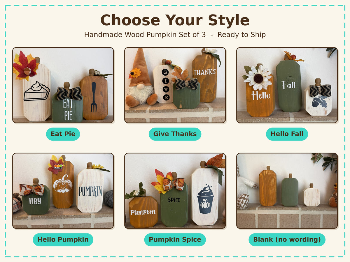 Wooden Pumpkin Set of 3, Handmade Fall Mantel Decor
